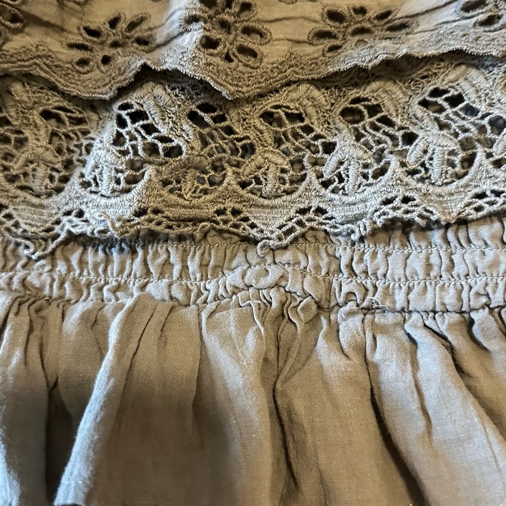 American Eagle Outfitters Olive Ruffle Top cropped off the shoulder Tube Top - Picture 2 of 7